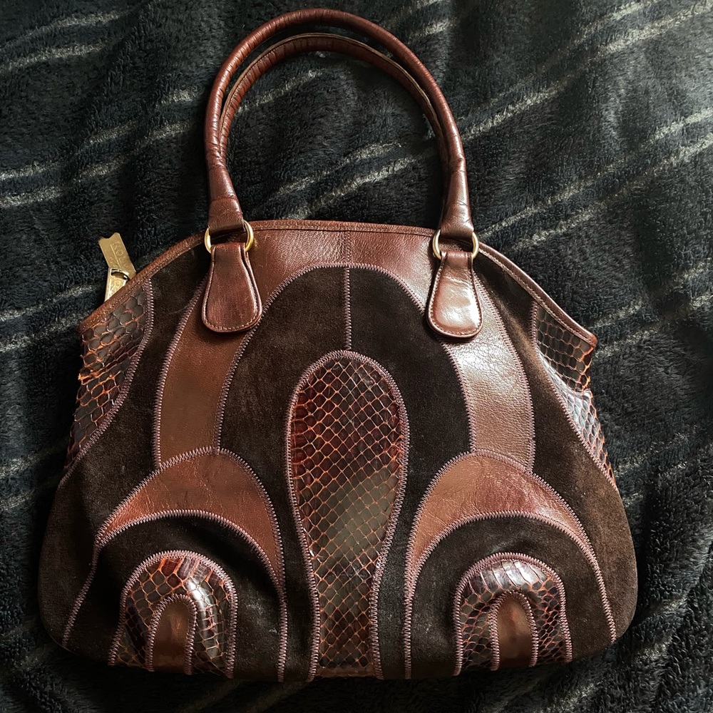 Vintage Brown Suede Reptilian Purse